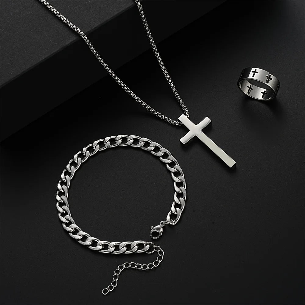 AURYX Cross Jewelry Set – Necklace, Bracelet & Ring