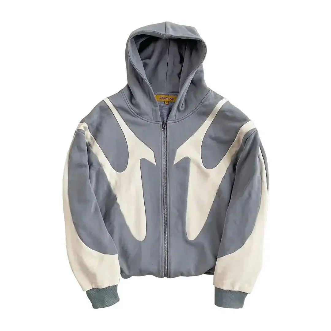 Harajuku Color Block Zip Hoodie – Y2K Gothic Oversized Streetwear