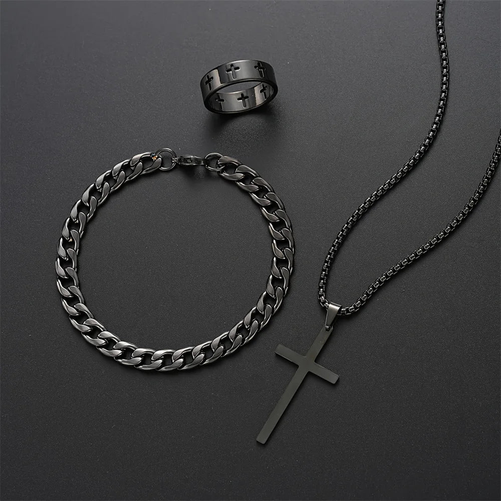 AURYX Cross Jewelry Set – Necklace, Bracelet & Ring