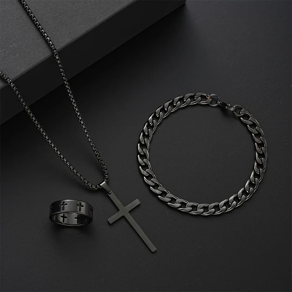 AURYX Cross Jewelry Set – Necklace, Bracelet & Ring