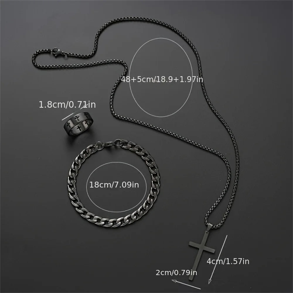 AURYX Cross Jewelry Set – Necklace, Bracelet & Ring