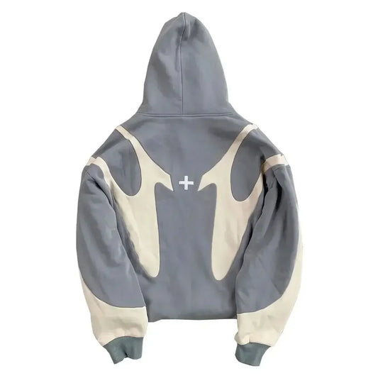 Harajuku Color Block Zip Hoodie – Y2K Gothic Oversized Streetwear