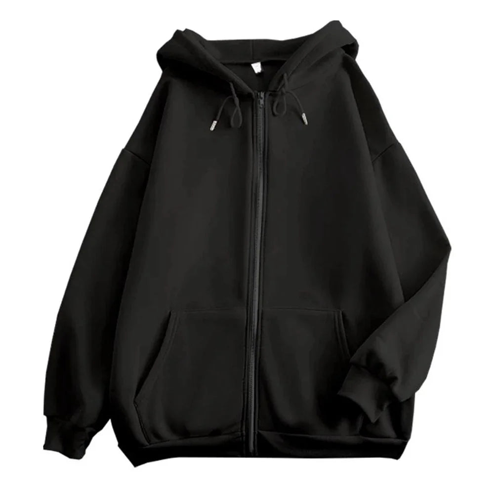 Men's Solid Color Zip-Up Hoodie – Y2K Streetwear Jacket